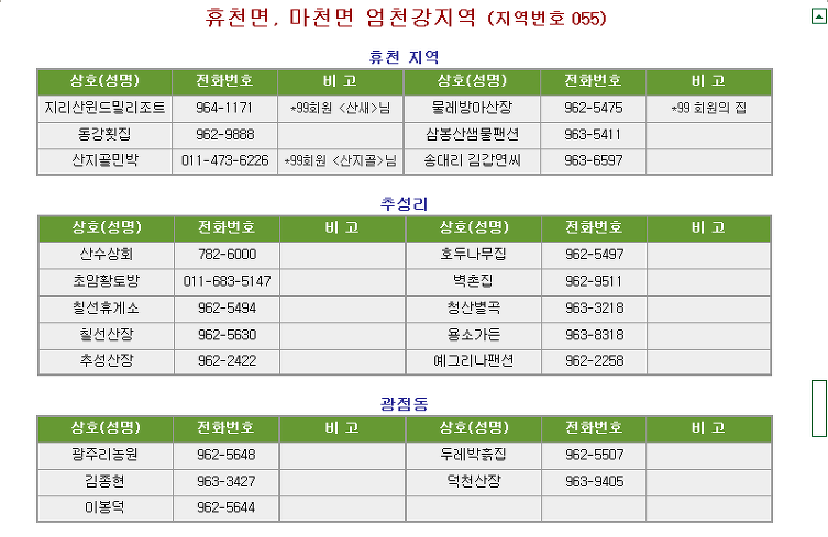 지리산지역 민박집안내..