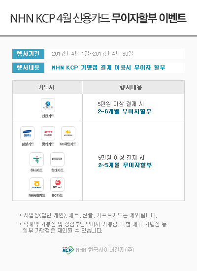 [웹드로우] 2017년4월 카드사 무이자할부 이벤트 안내