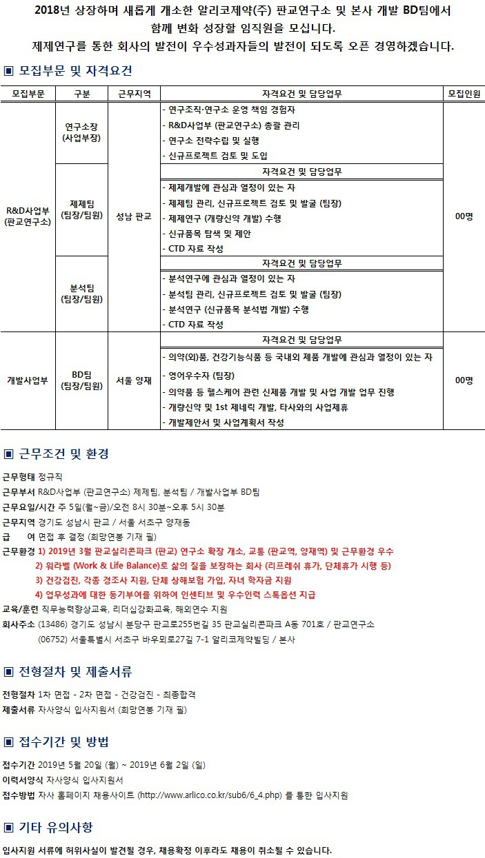 [경력] R&D/개발사업부 각 부문 (연구소장/팀장/팀원) 채용